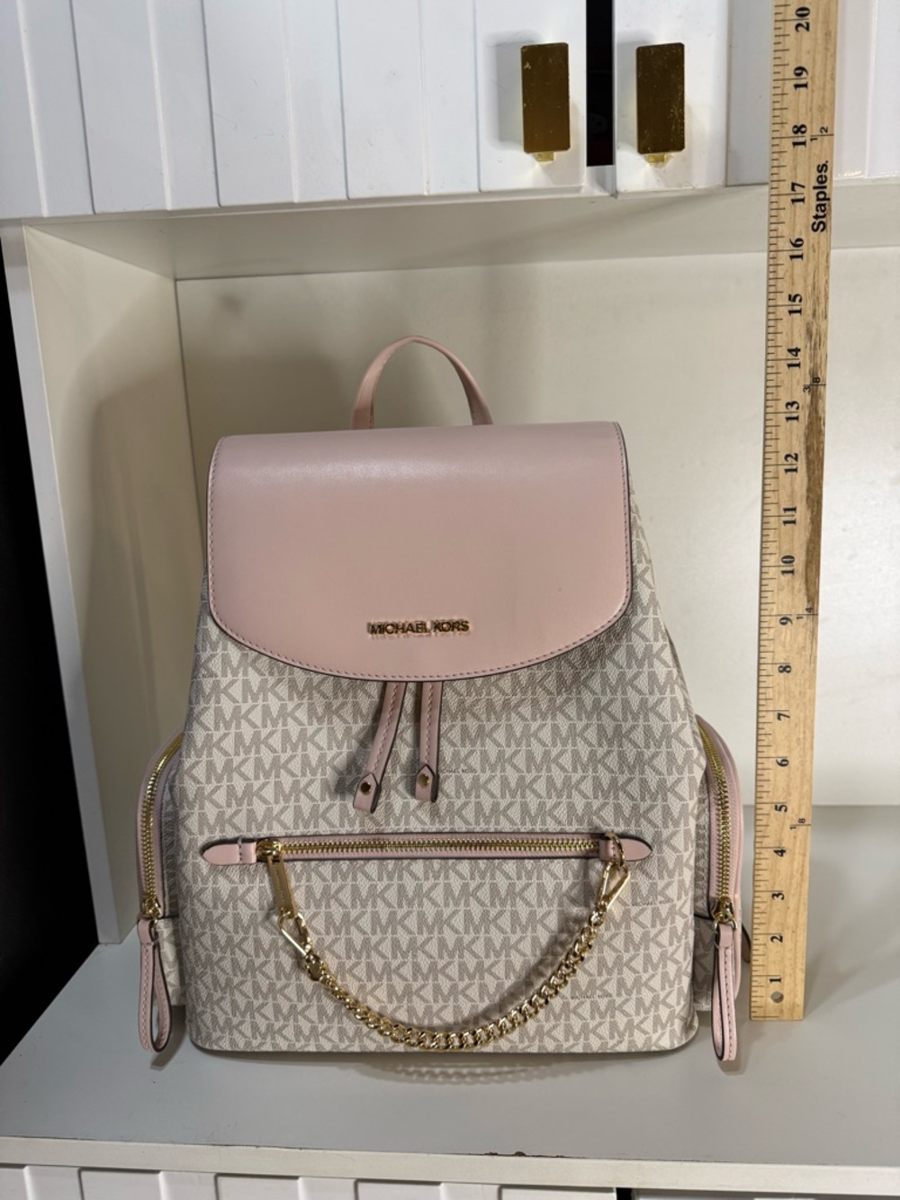Michael Kors Blush Pink Logo Backpack with Gold Chain Large - Picture 13 of 14